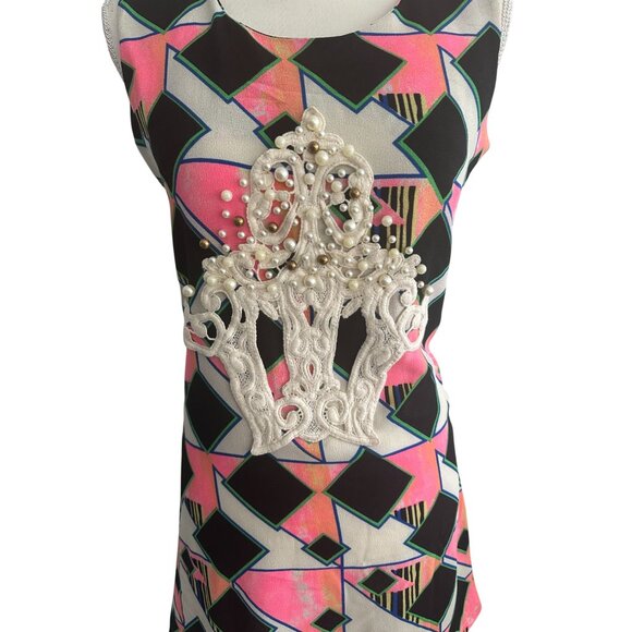 MISS FINCH Embroidered Pink Black Mini Dress Size Small NEW NWT - Picture 11 of 11